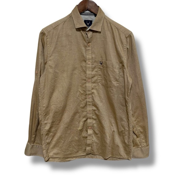 Allen Solly Men's Embroidered Pocket Logo Tan Button Down Shirt 39 / 20.5‎ x 29 - Picture 1 of 5
